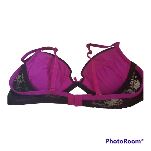 LA SENZA Black Purple Floral Print Lace Push Up Bra - Size 32A - Picture 3 of 4